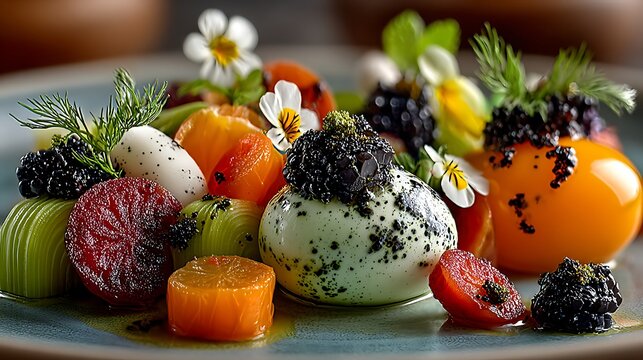 Gourmet minimal plating on white dish modern fine dining food art wallpapers