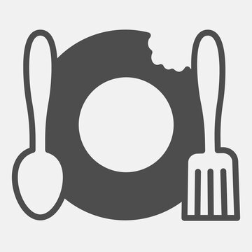 Bitten plate and fork with table knife solid icon, food concept. Vector graphics. Platter sign with glyph style for mobile or web design.