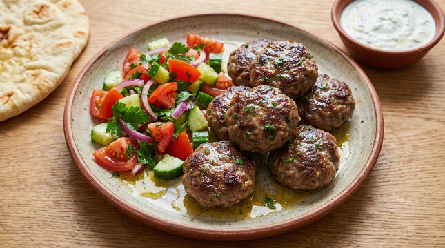 juicy kyufte meatballs served with salad
