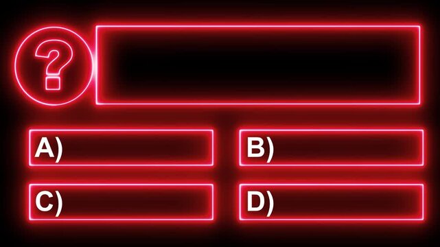 Quiz Neon Line Animation with option selection on black background ,Quiz template challenge with option selection, quiz game animation 4k videos. Quiz Neon Line Animation with option selection.