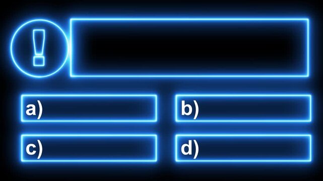 Neon Line Animation on empty background for quiz and competition. 4k video. Quiz template challenge with option selection,  choice of answer options concept