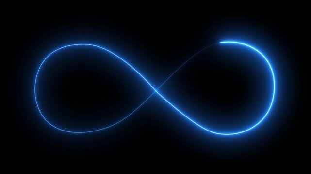 Colorful glowing neon infinity symbol on dark background. 4K Loop Endless infinity or infinite Fast Speed lines Technology Background.