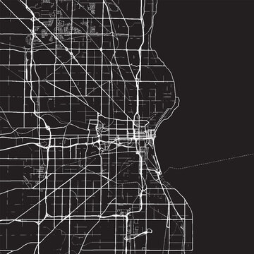 Milwaukee Wisconsin Vector Map, Detailed City Street Map Black and White Minimalist Line Art