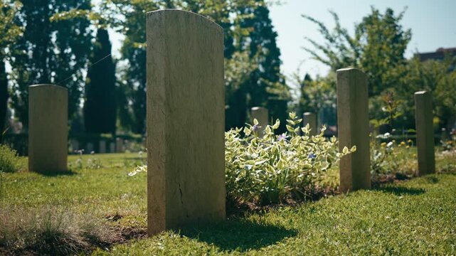Gravestone In Sunny Cemetery on memorial day 