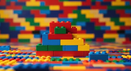 Naklejka premium Colorful Lego Blocks Construction - A Vibrant Display of Creativity and Playful Building.