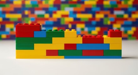 Naklejka premium Colorful Lego Brick Wall Construction - A Creative and Educational Building Block Concept.