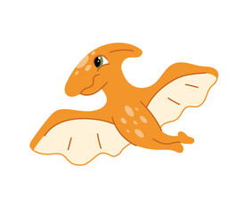 Little orange pterosaur reptile with wings. Prehistoric flying creature character for kids, nursery decor, education, and textile design. Vector illustration isolated on white background. © Инна Музыка