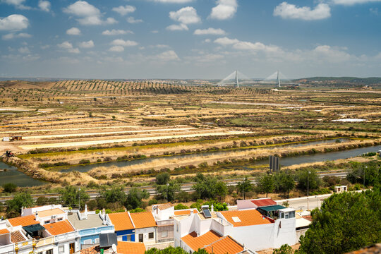 Vast expanse of the Ria Formosa Lagoon revealing irrigation channels in Castro Marim, Portugal