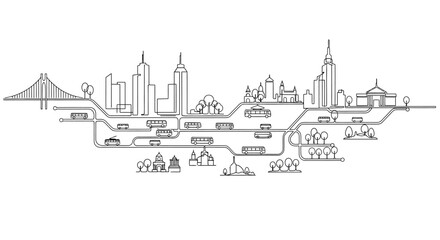 Fototapeta premium Modern Cityscape Outline with Transportation Network and Green Spaces