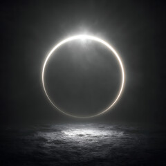 Obraz premium Perfect sharp black circle covering mesmerizing glowing white light creates mysterious dramatic space eclipse reflection