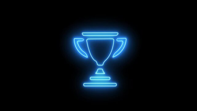 Colorful neon glowing trophy icon for success and achievement, representing victory, award, and championship, perfect for modern digital design elements.