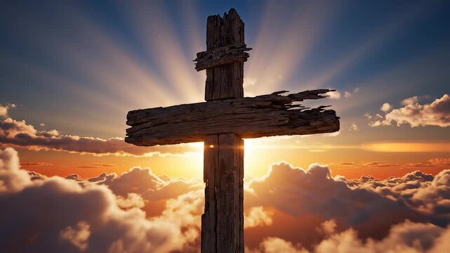 Wooden cross in sky with clouds ideal for travel vlogs and eco-friendly campaigns