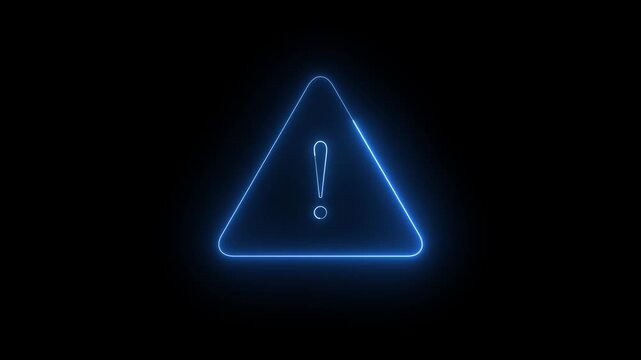 Neon warning attention icon animation glowing neon red color danger risk alert neon error stop signal problem sign symbol with black background