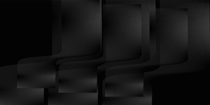 Modern black white abstract background. Minimal. Gradient. Dark grey banner with geometric shapes, lines, stripes, triangles. Design. Futuristic. Cut paper or metal effect.