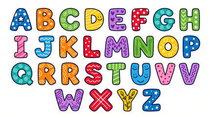 Kids alphabet doodle colorful hand drawn letters set © Yuzma