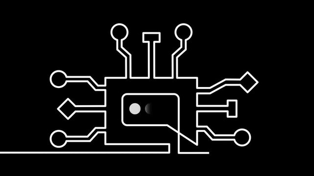 AI white circuit board pulses against black background