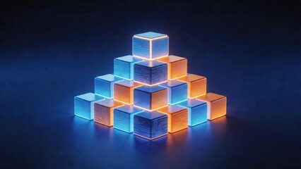 Fototapeta premium Stacked glowing cubes in pyramid formation