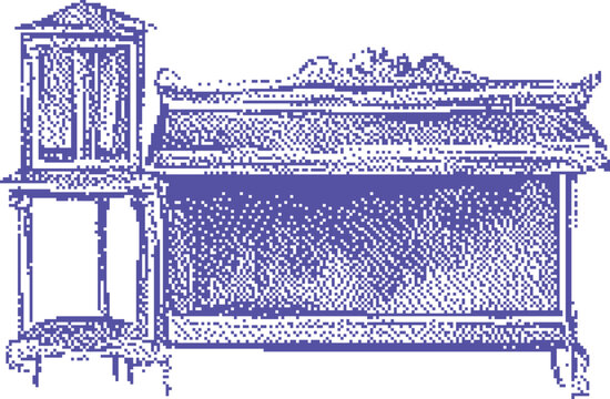 Ornate Balinese cremation tower detailed sketch against white background with copy space