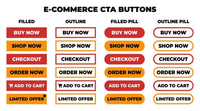 High-impact e-commerce call-to-action button set featuring Buy Now, Checkout, and Add to Cart elements.
