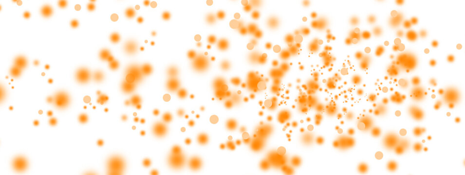 Abstract orange bokeh light particles isolated on white background.