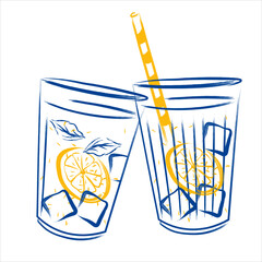 summer drink. A glass of lemonade with ice and mint leaves. mediterranean. Vector stock illustration. Isolated on a white background. © Мария Василенко