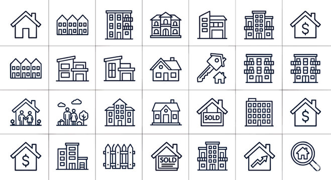 house icon, home, building, real estate, property, residential, bold line, outline icon, editable stroke, ui icons, web icons, app design, modern, simple, thick line, apartment, housing, vector, symbo