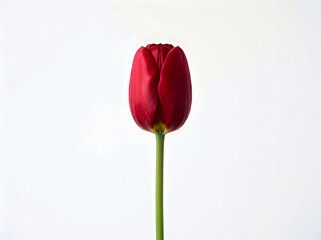 Obraz premium A single red tulip flower on a white background, isolated for use in design