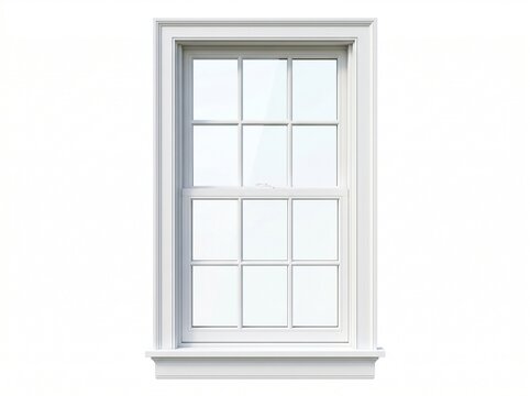 Traditional white six-over-six double-hung window frame, architectural element for home design.
