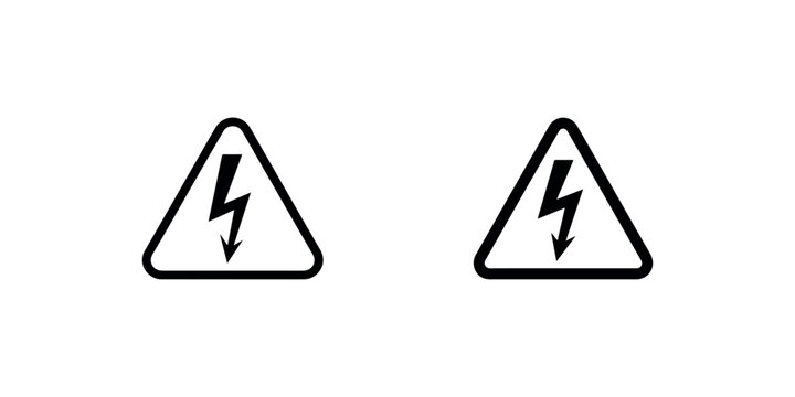 High voltage warning sign symbol triangle with lightning bolt icon illustration on white background.