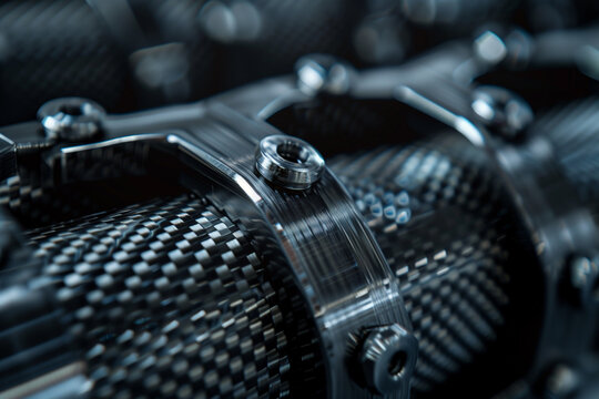 Premium carbon fiber weave and titanium bolts industrial texture