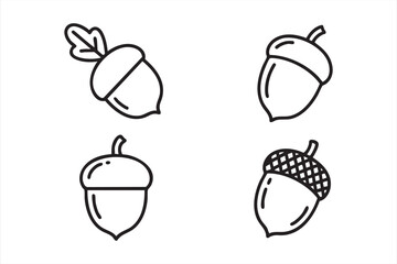 Autumn acorn and oak seed icons featuring leaf nut and botanical symbols for harvest themes and eco design © Icon Nest