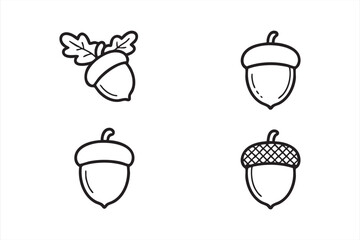 Autumn nature acorn icons with oak seed leaf and botanical elements for harvest and eco design use © Icon Nest