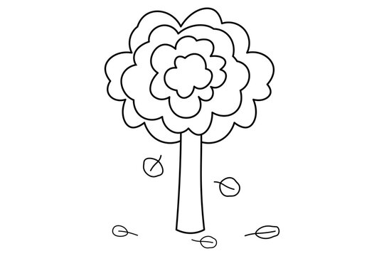 Tree With Falling Leaves Line Illustration
