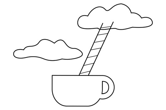 Cup With Cloud And Ladder Concept Icon