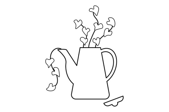 Watering Can With Heart Leaves Line Icon