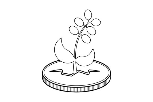 Growing Plant On Coin Line Icon
