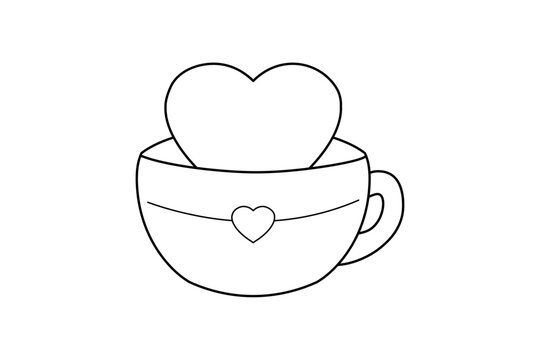 Cup With Heart Minimal Line Illustration