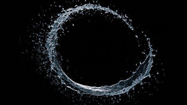 A high-speed photograph of water forming a glowing circular splash against a black background.