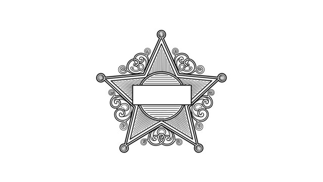 Detailed vintage style sheriff or marshal star badge with intricate ornamental scrolls and a blank banner.