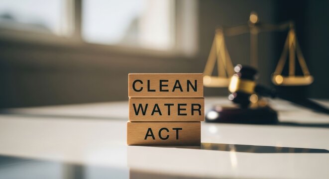Clean Water Act Wooden Blocks with Gavel and Scales of Justice 1.