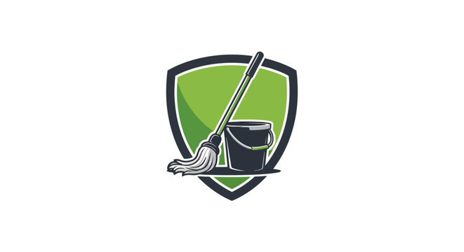 Cleaning Shield Emblem with Mop and Bucket.