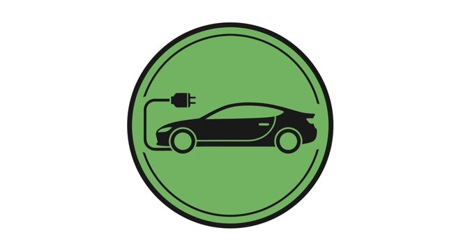 Electric Car Charging Icon in Green Circle.