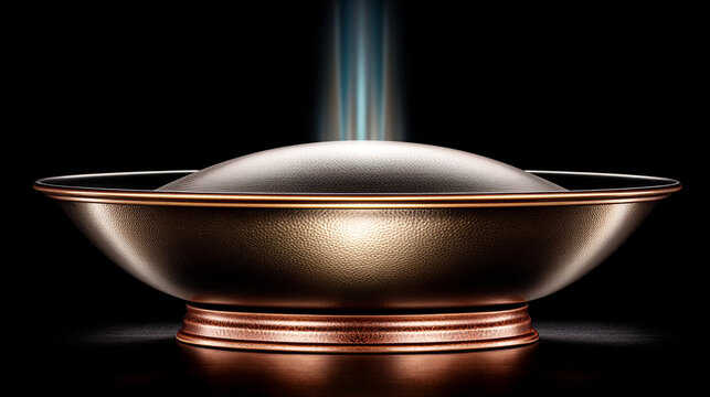 Copper bowl with a luminous ethereal substance inside home decor container luminous