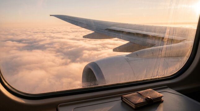 view of sunst from the plane window 