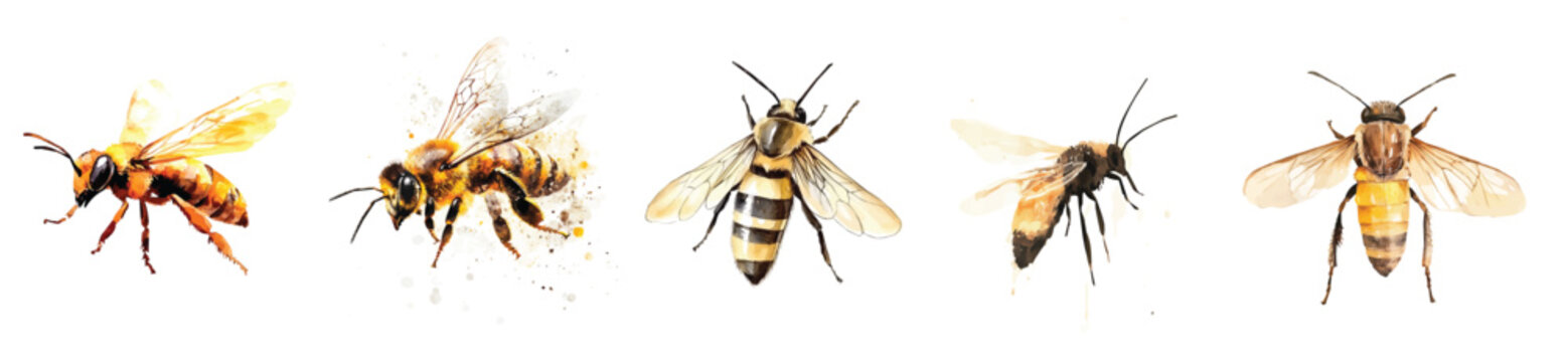 Collection of hand painted bee painting design, Hand-painted style, vectorized, vector set available in EPS, Simple Hand-painted watercolor style, vector set available in EPS, Simple Hand-painted wate