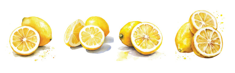 Collection of sliced lemon painting designs, Hand-painted style, vectorized, vector set available in EPS, Simple Hand-painted watercolor style, vector set available in EPS, watercolor fruits © Zizak