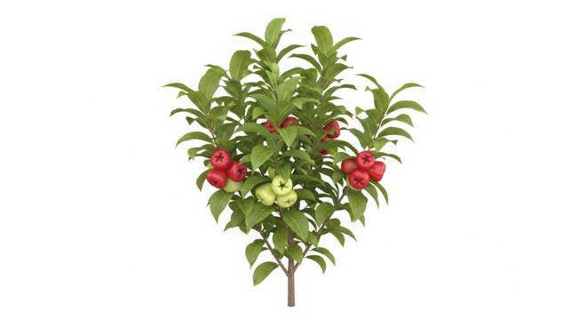 Small wax apple tree with red and green fruits isolated on white background
