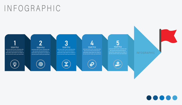 5 Step Modern blue gradient business process infographic timeline with five steps arrow layout and clean minimal design for presentation and workflow visualization