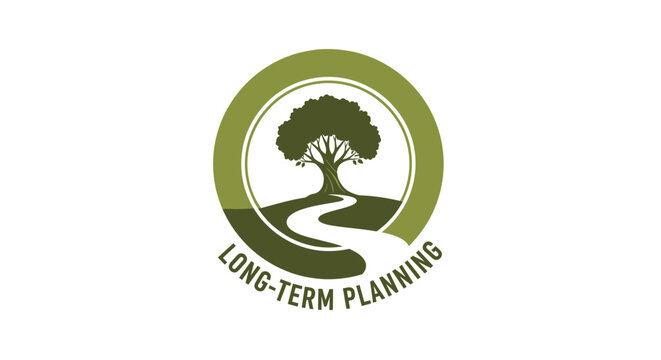 Logo representing long term planning with a tree and path.