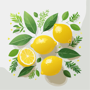 Zitronen und Kr&auml;uter mediterranes Flatlay